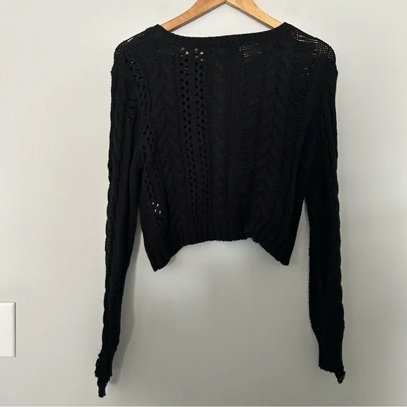 Lovers+Friends Distress Me Out Black Sweater - Picture 5 of 7